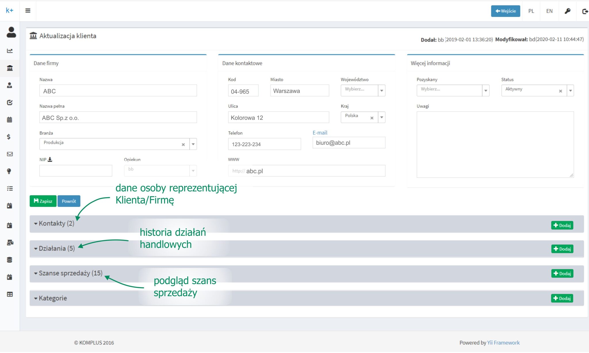 ekran - systemy CRM - historia współpracy z klientem